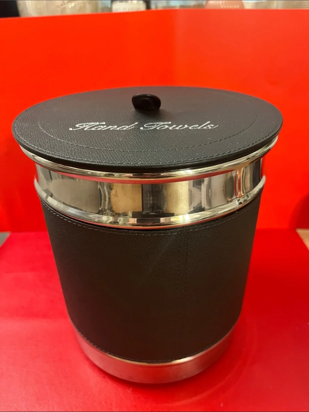 GIOBAGNARA Black ocean leather and Silver Hand Towel Ice bucket made in italy